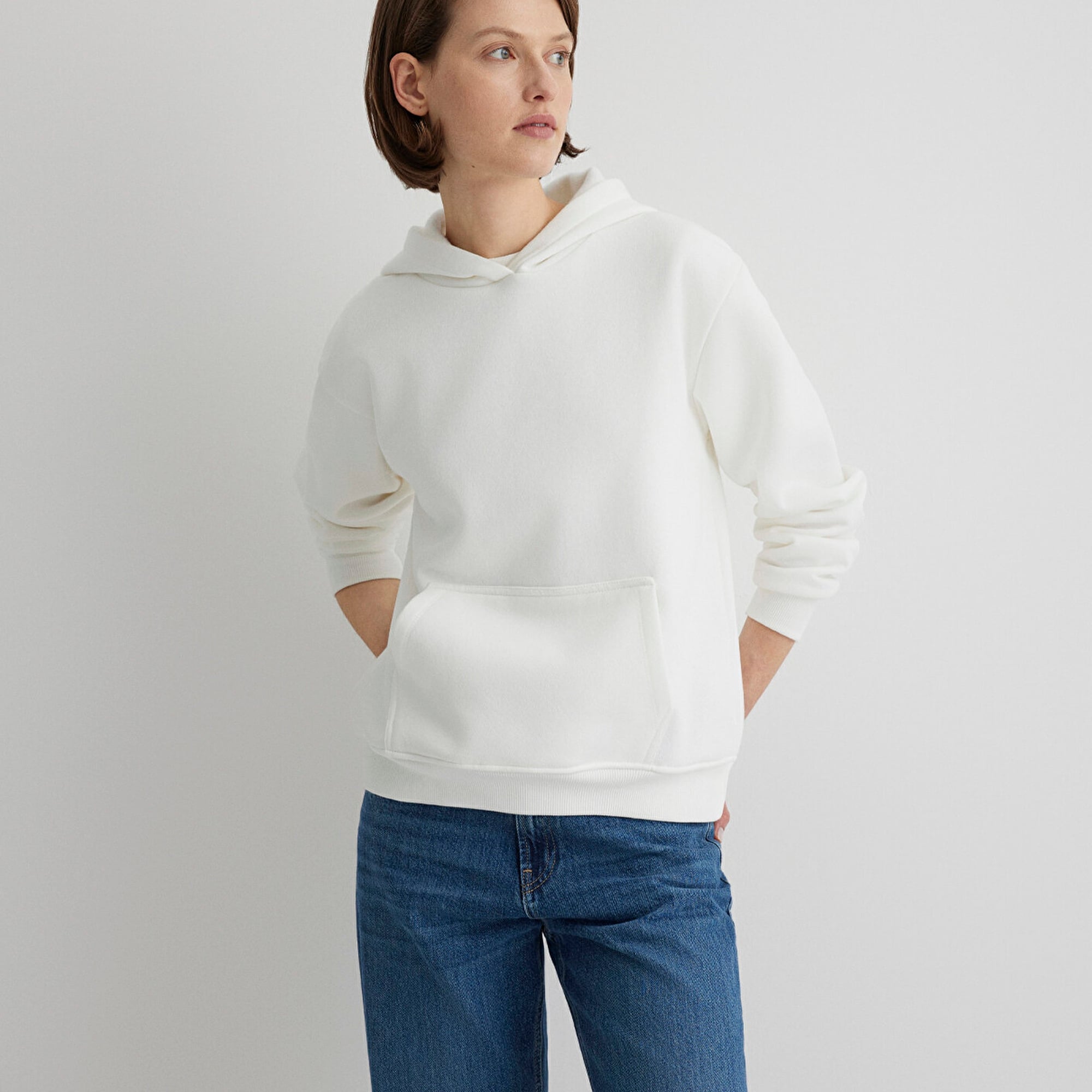 Mavi Kapüşonlu Beyaz Basic Sweatshirt 167299-70057