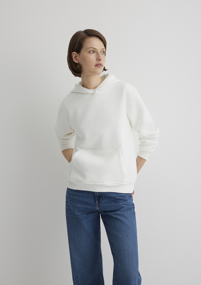  Mavi Kapüşonlu Beyaz Basic Sweatshirt 167299-70057