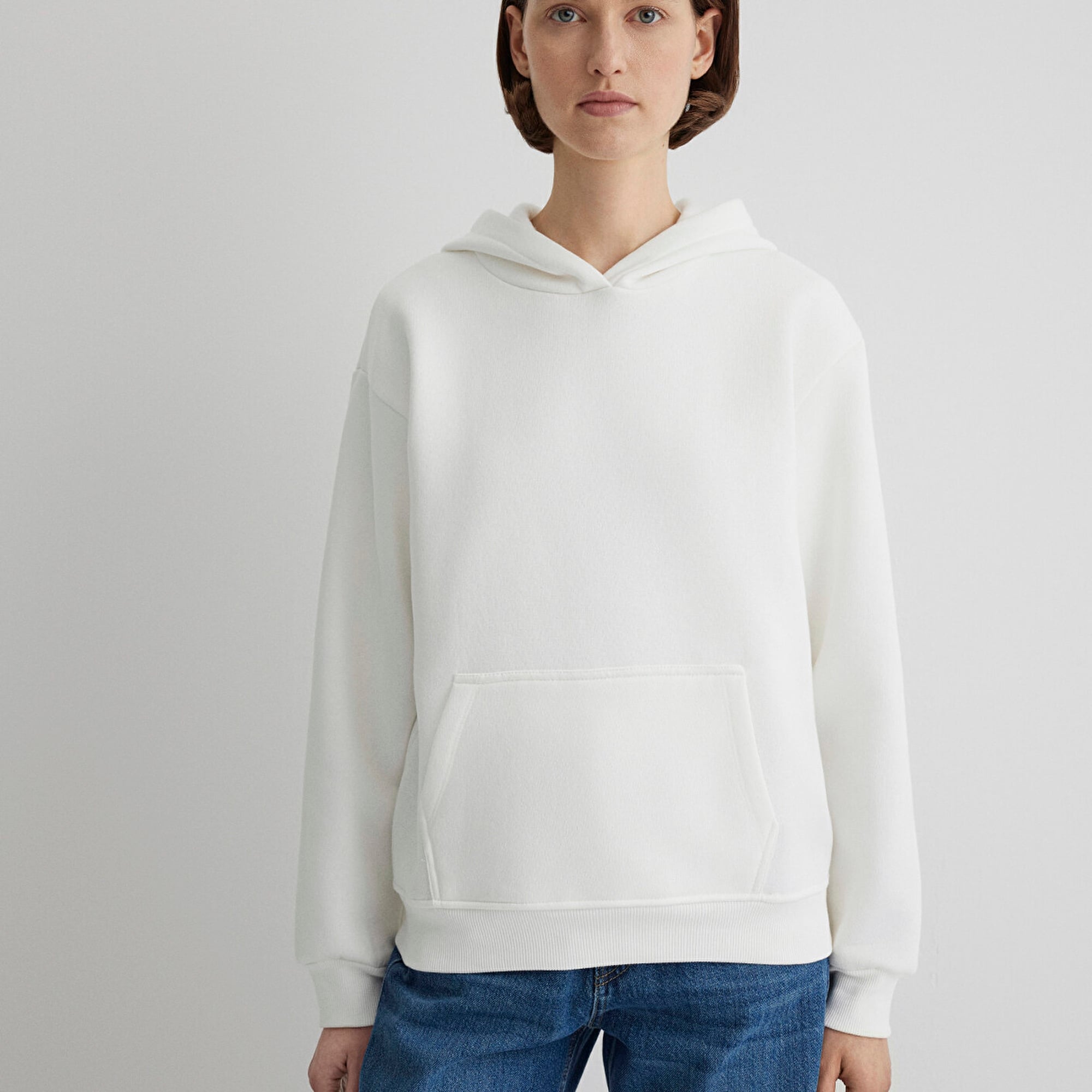 Mavi Kapüşonlu Beyaz Basic Sweatshirt 167299-70057
