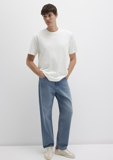  Mavi Etiket Detaylı Beyaz Basic Tişört Loose Fit / Bol Rahat Kesim 0611824-70057