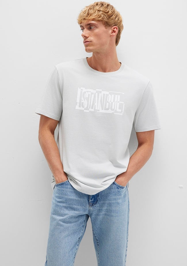  Mavi İstanbul Baskılı Gri Tişört Regular Fit / Normal Kesim 0611789-80618
