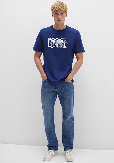  Mavi İstanbul Baskılı Lacivert Tişört Regular Fit / Normal Kesim 0611789-70758