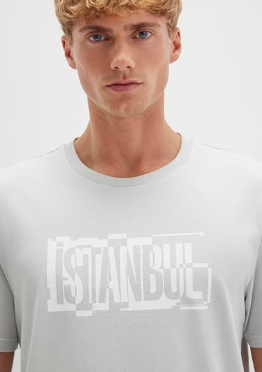  Mavi İstanbul Baskılı Gri Tişört Regular Fit / Normal Kesim 0611789-80618