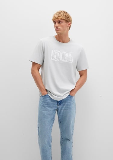  Mavi İstanbul Baskılı Gri Tişört Regular Fit / Normal Kesim 0611789-80618