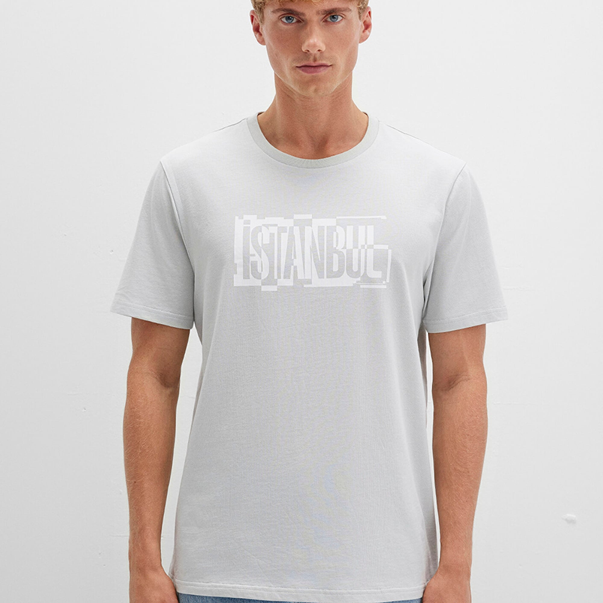 Mavi İstanbul Baskılı Gri Tişört Regular Fit / Normal Kesim 0611789-80618