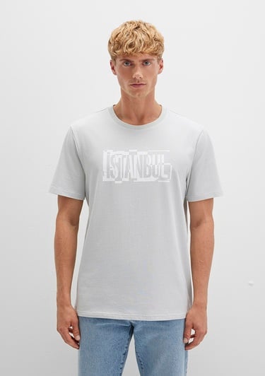  Mavi İstanbul Baskılı Gri Tişört Regular Fit / Normal Kesim 0611789-80618