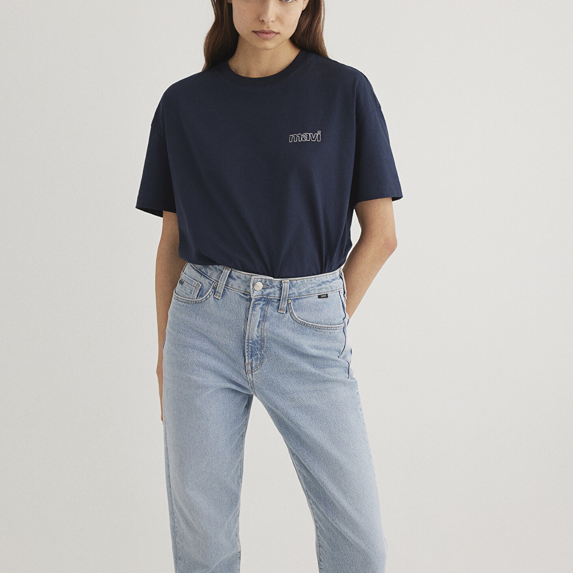 Mavi Mavi Logo Baskılı Lacivert Tişört Loose Fit / Bol Rahat Kesim 1611309-70490