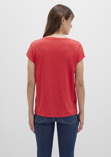  Mavi V Yaka Kırmızı Basic Tişört Loose Fit / Bol Rahat Kesim 1600961-71083