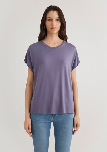  Mavi Düşük Omuz Mor Basic Tişört Regular Fit / Normal Kesim 1611649-70608