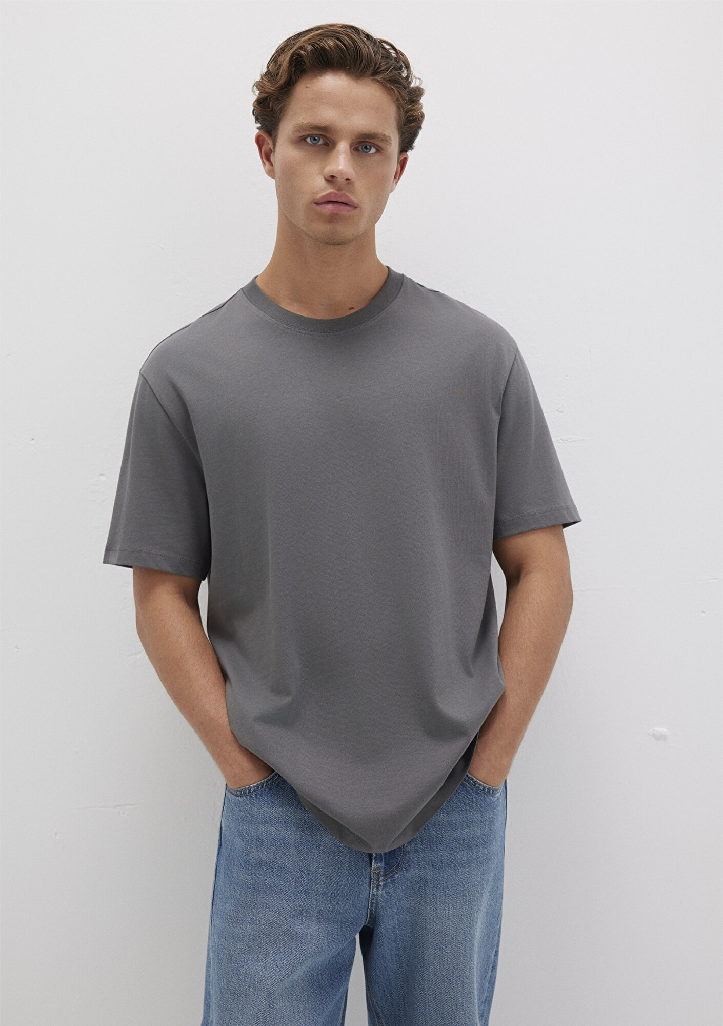  Mavi Antrasit Basic Tişört Loose Fit / Bol Rahat Kesim 066249-86569