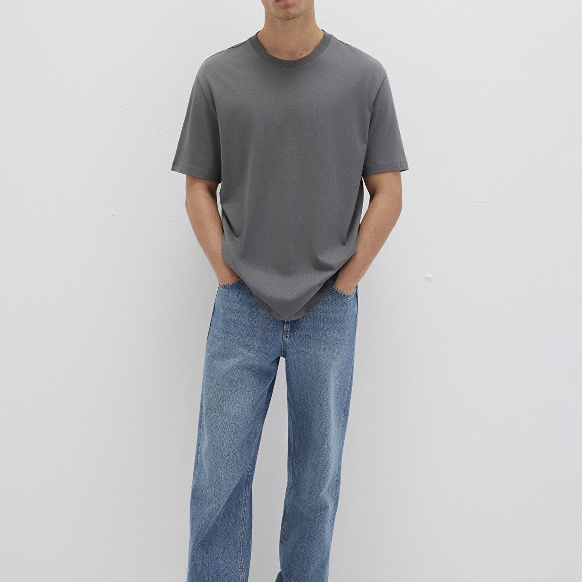 Mavi Antrasit Basic Tişört Loose Fit / Bol Rahat Kesim 066249-86569