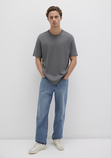  Mavi Antrasit Basic Tişört Loose Fit / Bol Rahat Kesim 066249-86569