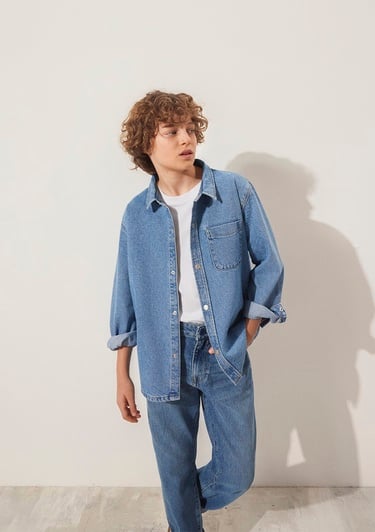  Mavi Bob 90lar Indigo Mavisi Jean Gömlek Oversize / Geniş Kesim 6210000-86709