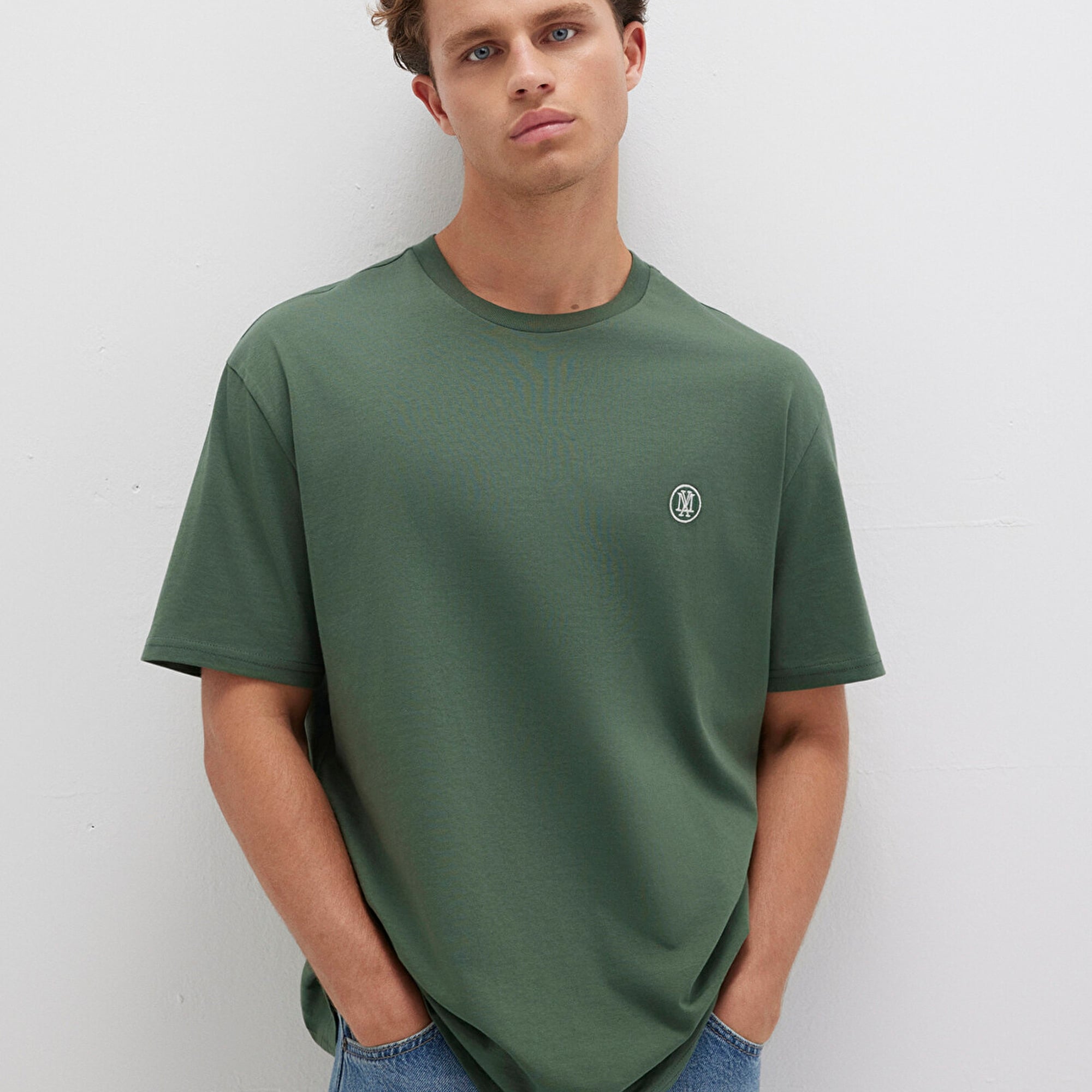 Mavi Mavi Logo İşlemeli Yeşil Basic Tişört Loose Fit / Bol Rahat Kesim 067074-81570