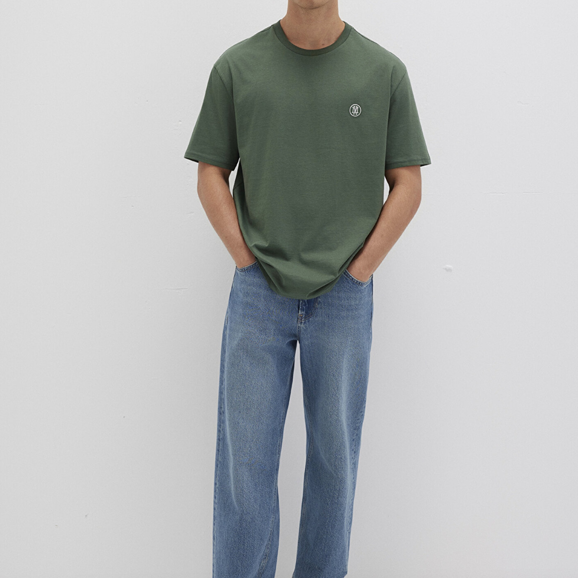 Mavi Mavi Logo İşlemeli Yeşil Basic Tişört Loose Fit / Bol Rahat Kesim 067074-81570