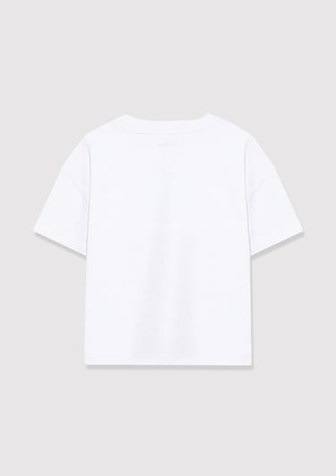  Mavi Miav Baskılı Beyaz Crop Çocuk Tişört Regular Fit / Normal Kesim 7610180-620