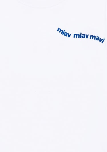  Mavi Miav Baskılı Beyaz Crop Çocuk Tişört Regular Fit / Normal Kesim 7610180-620