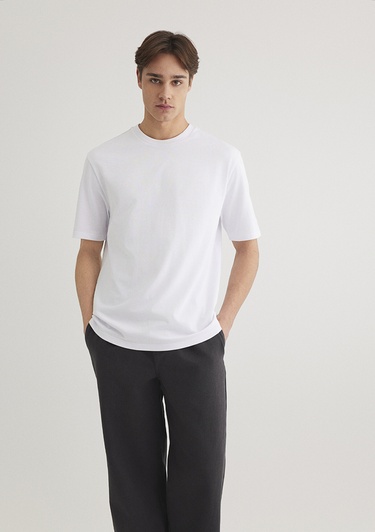  Mavi Logo Kol Detaylı Beyaz Basic Tişört Loose Fit / Bol Rahat Kesim 0611924-620