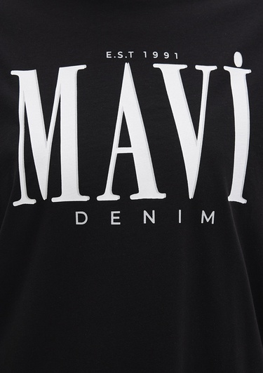  Mavi Mavi Logo Baskılı Siyah Tişört Regular Fit / Normal Kesim 1611990-900