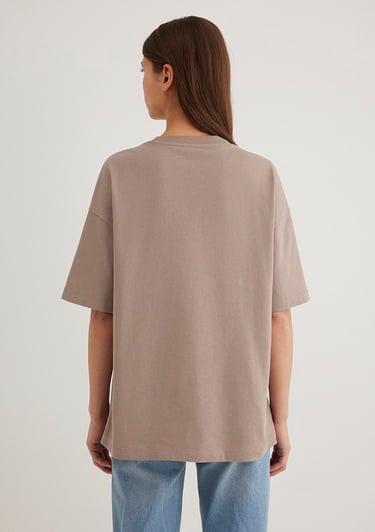  Mavi Mavi Logo Baskılı Bej Tişört Oversize / Geniş Kesim 1611592-70364