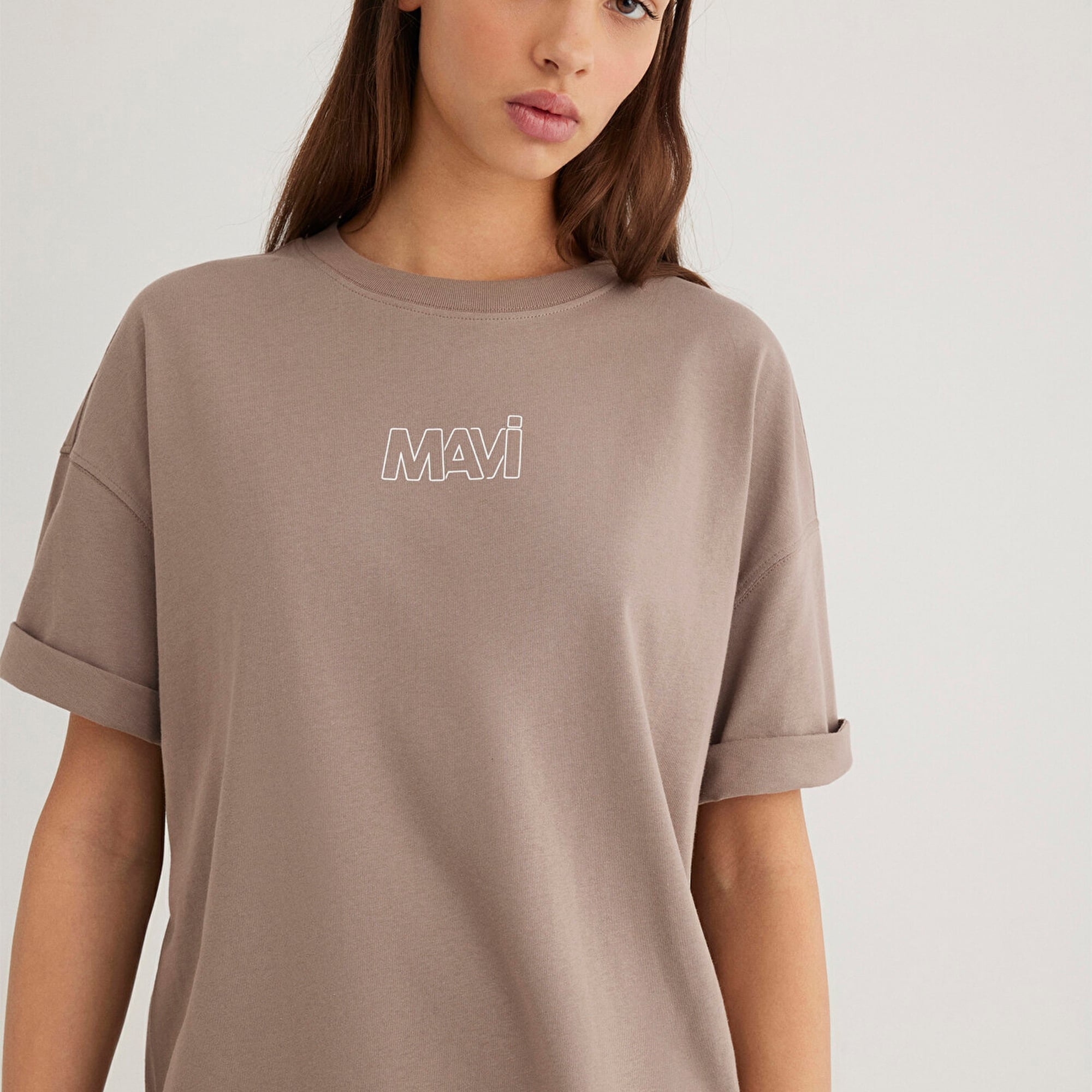 Mavi Mavi Logo Baskılı Bej Tişört Oversize / Geniş Kesim 1611592-70364