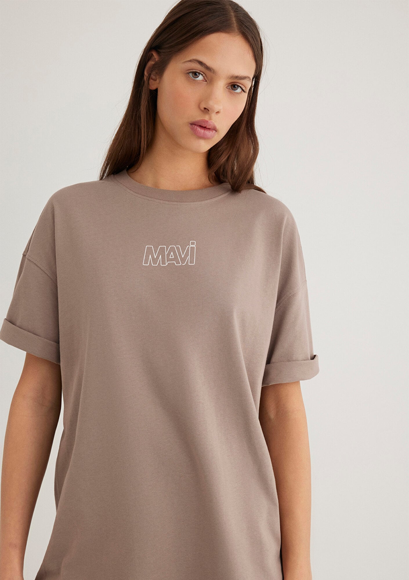  Mavi Mavi Logo Baskılı Bej Tişört Oversize / Geniş Kesim 1611592-70364