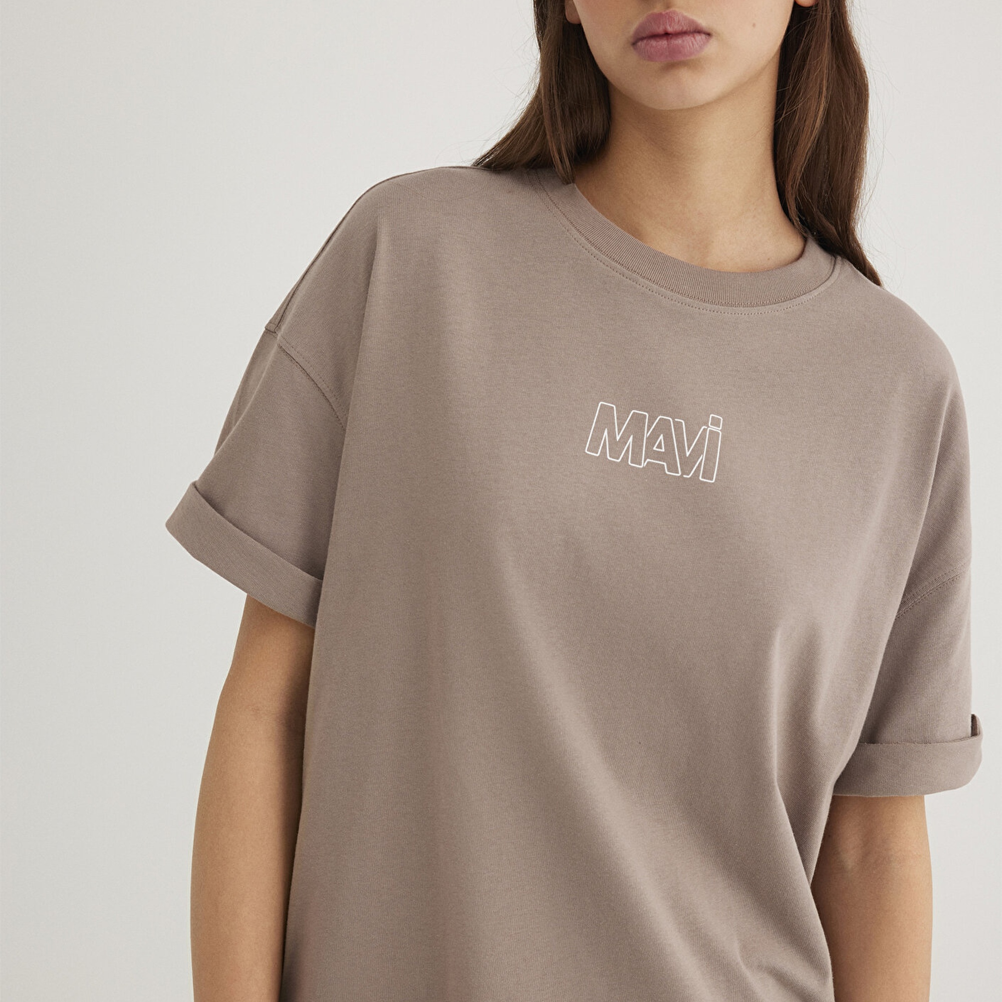 Mavi Mavi Logo Baskılı Bej Tişört Oversize / Geniş Kesim 1611592-70364