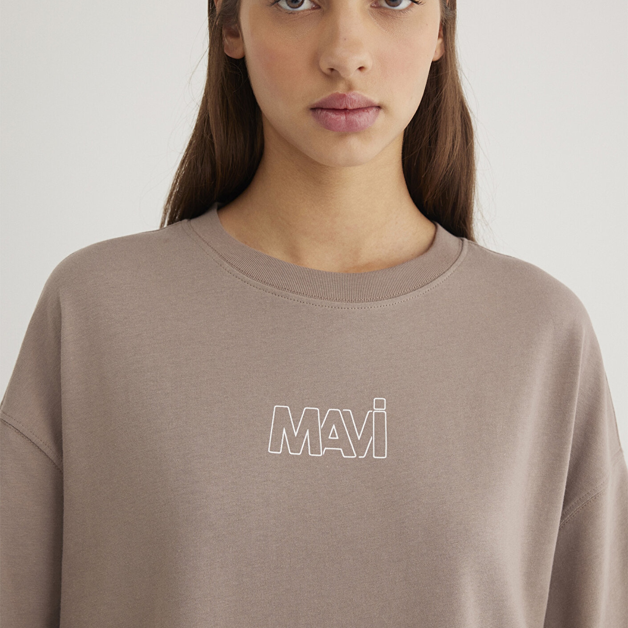 Mavi Mavi Logo Baskılı Bej Tişört Oversize / Geniş Kesim 1611592-70364