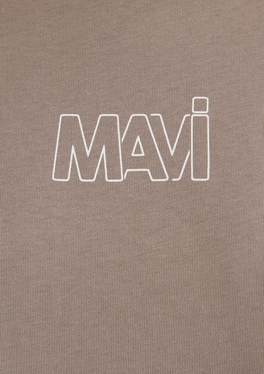  Mavi Mavi Logo Baskılı Bej Tişört Oversize / Geniş Kesim 1611592-70364