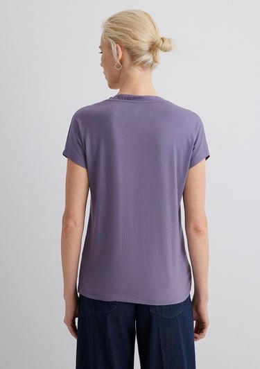  Mavi V Yaka Mor Basic Viskoz Tişört Regular Fit / Normal Kesim 167714-70608