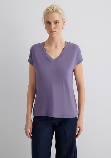  Mavi V Yaka Mor Basic Viskoz Tişört Regular Fit / Normal Kesim 167714-70608