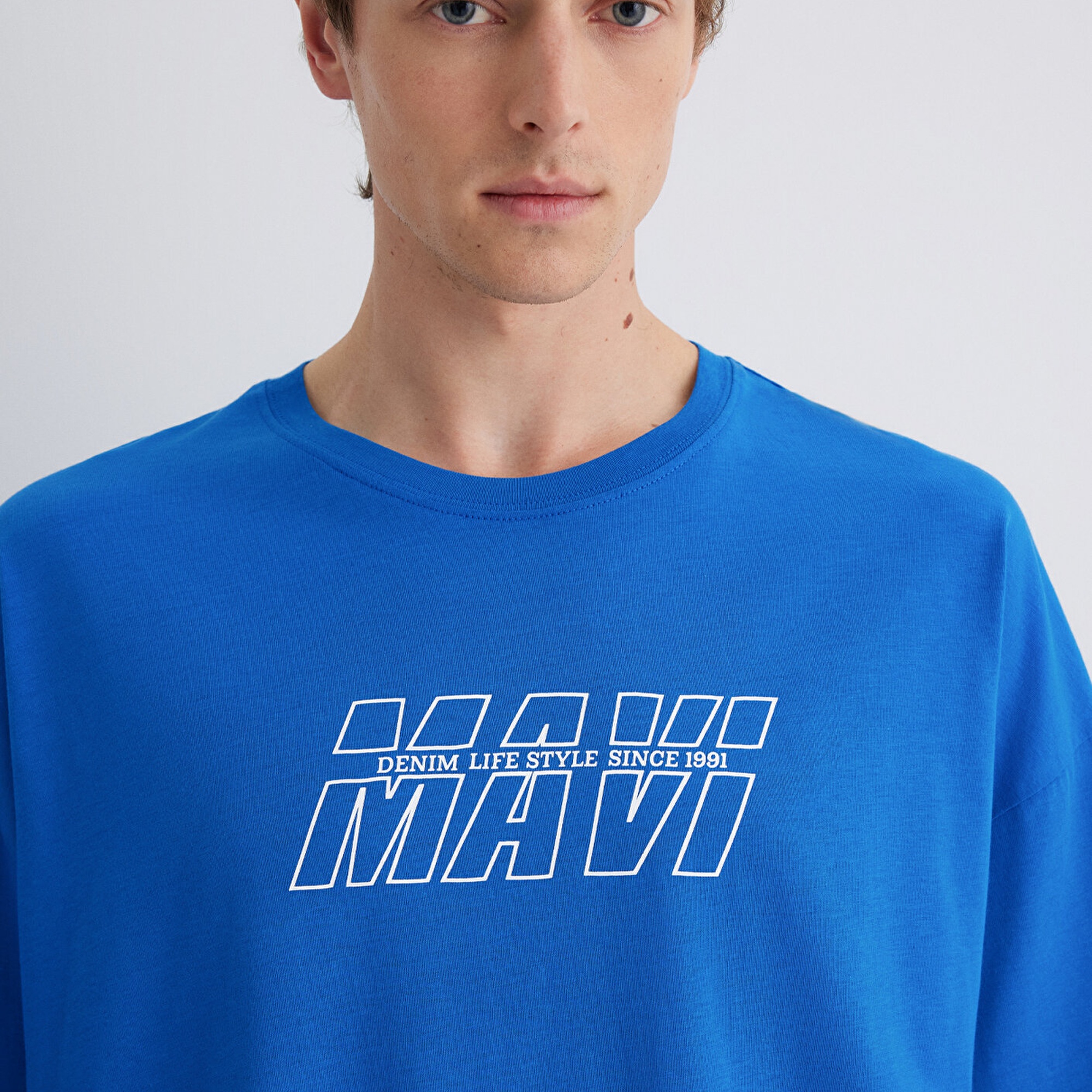 Mavi Mavi Baskılı Mavi Tişört Oversize / Geniş Kesim 0611827-70895