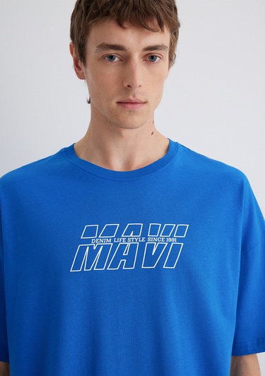 Mavi Mavi Baskılı Mavi Tişört Oversize / Geniş Kesim 0611827-70895