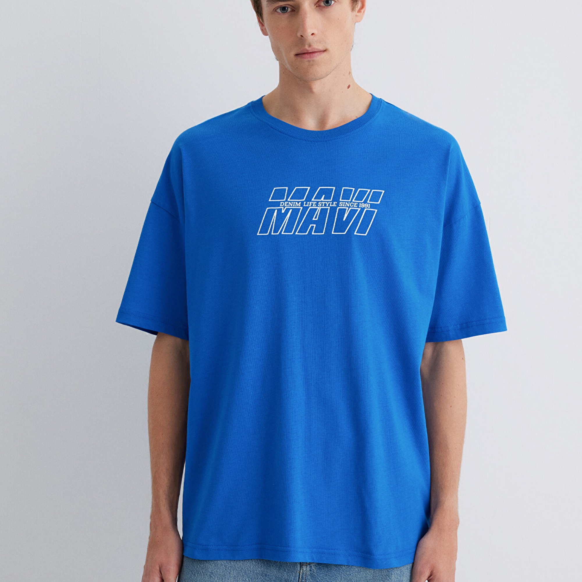 Mavi Mavi Baskılı Mavi Tişört Oversize / Geniş Kesim 0611827-70895