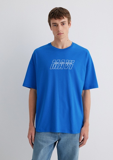  Mavi Mavi Baskılı Mavi Tişört Oversize / Geniş Kesim 0611827-70895