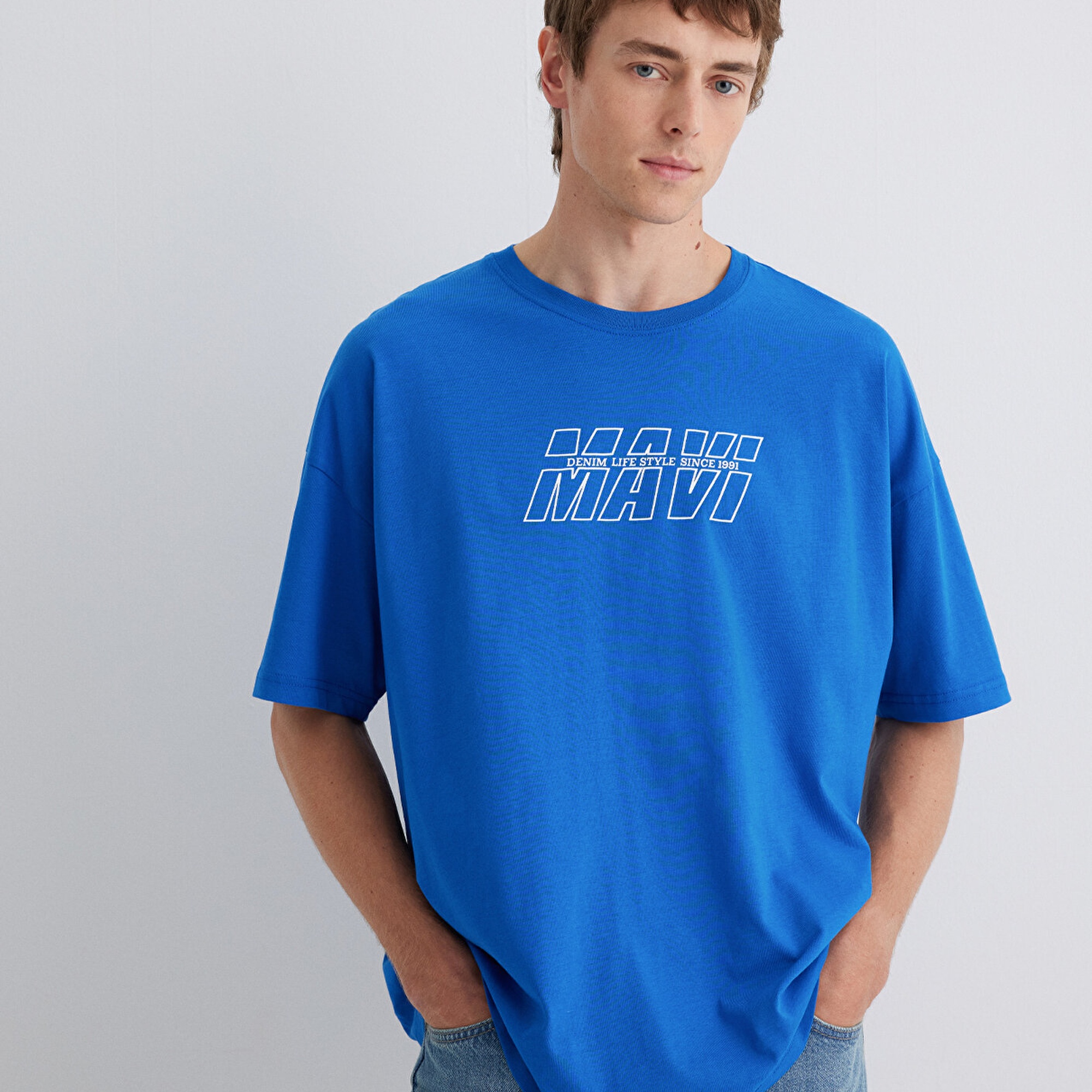 Mavi Mavi Baskılı Mavi Tişört Oversize / Geniş Kesim 0611827-70895