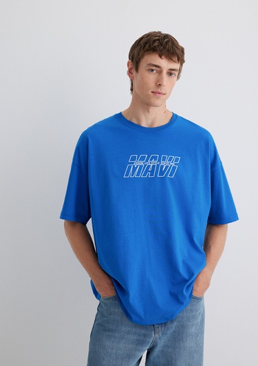  Mavi Mavi Baskılı Mavi Tişört Oversize / Geniş Kesim 0611827-70895