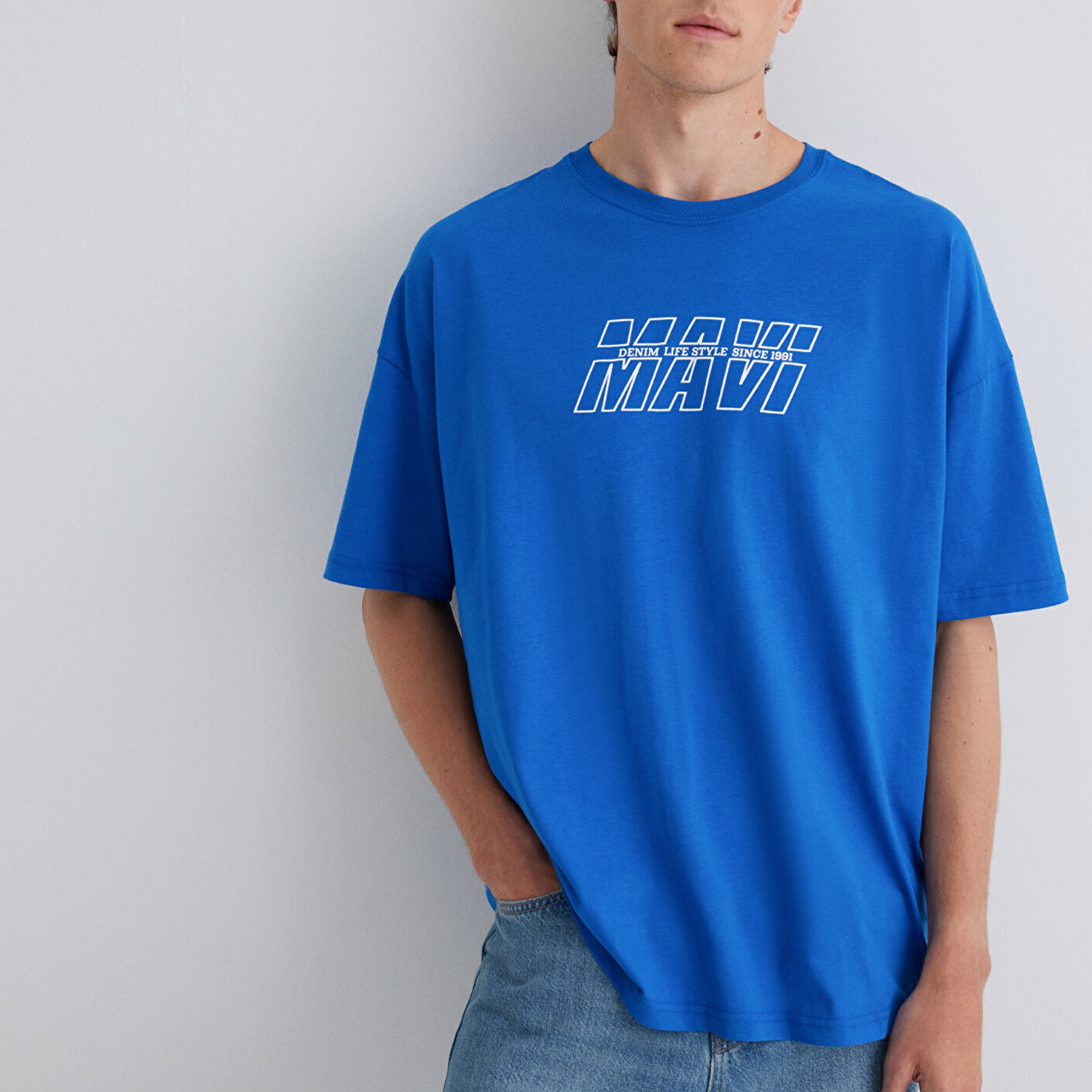 Mavi Mavi Baskılı Mavi Tişört Oversize / Geniş Kesim 0611827-70895