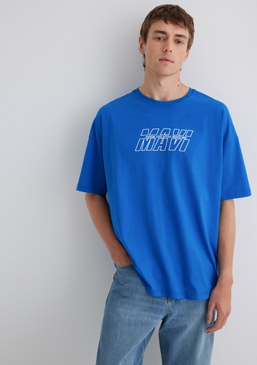  Mavi Mavi Baskılı Mavi Tişört Oversize / Geniş Kesim 0611827-70895