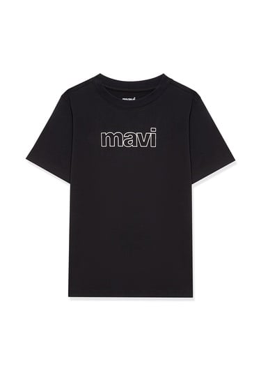  Mavi Mavi Logo Baskılı Siyah Tişört Regular Fit / Normal Kesim 66323900