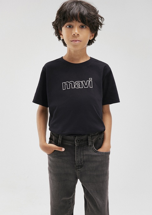  Mavi Mavi Logo Baskılı Siyah Tişört Regular Fit / Normal Kesim 66323900