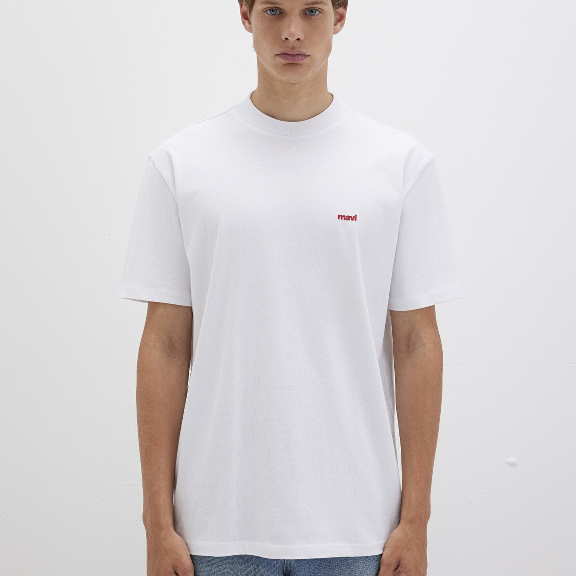 Mavi Mavi Logo Baskılı Beyaz Basic Tişört Loose Fit / Bol Rahat Kesim 0612216-620