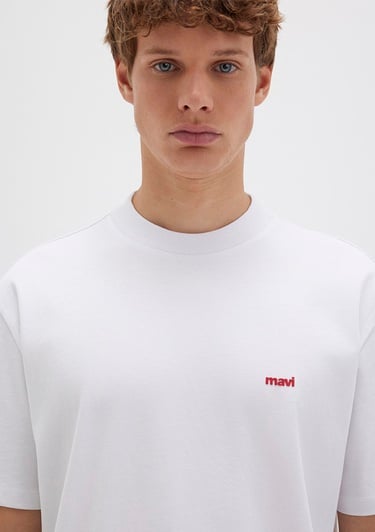  Mavi Mavi Logo Baskılı Beyaz Basic Tişört Loose Fit / Bol Rahat Kesim 0612216-620
