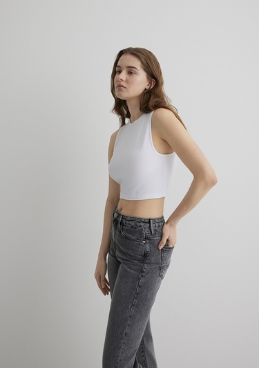  Mavi Lux Touch Beyaz Basic Modal Atlet Crop / Kısa Kesim 1610786-620