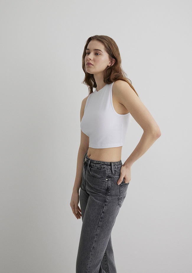  Mavi Lux Touch Beyaz Basic Modal Atlet Crop / Kısa Kesim 1610786-620