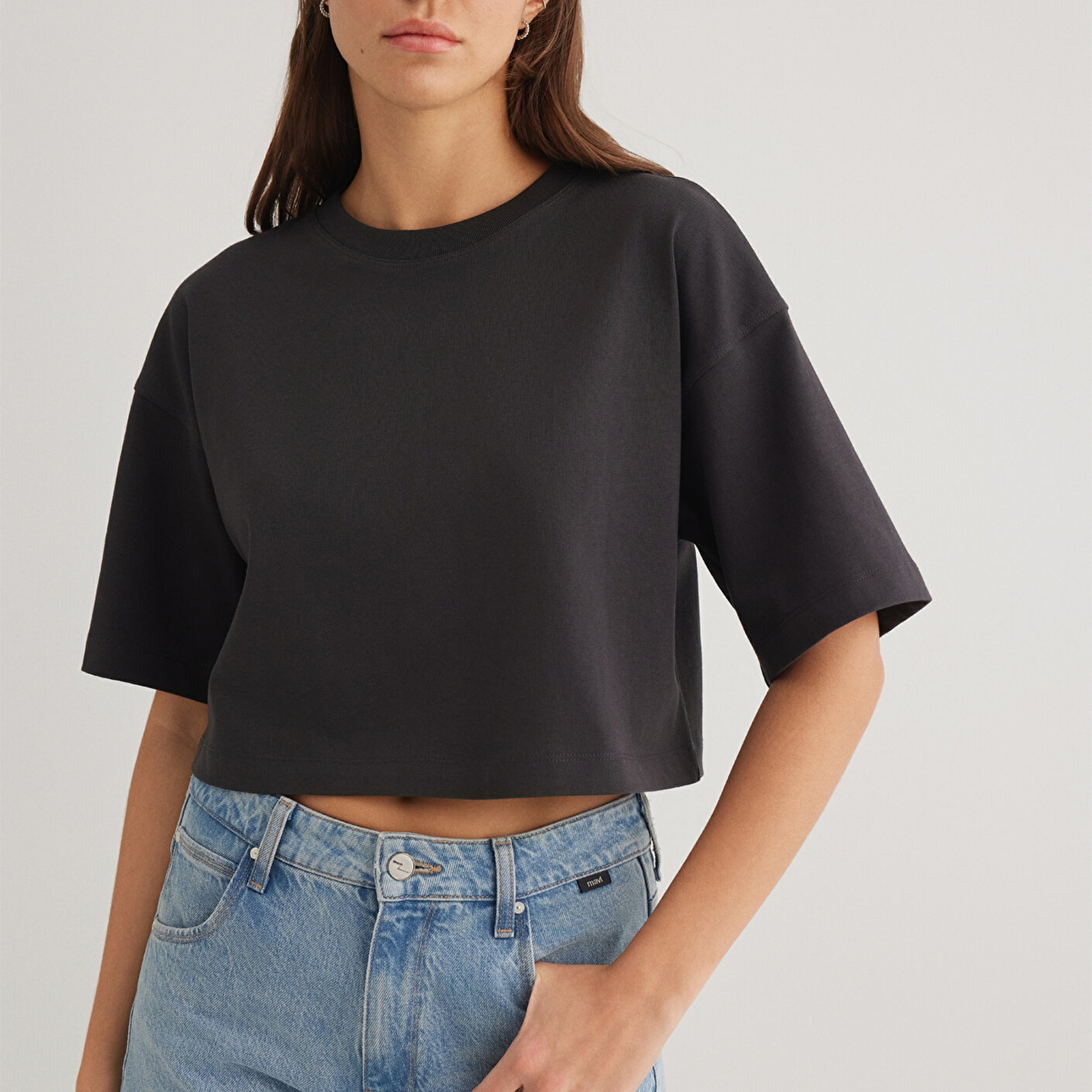 Mavi Antrasit Crop Basic Tişört Crop / Kısa Kesim 1612377-70087