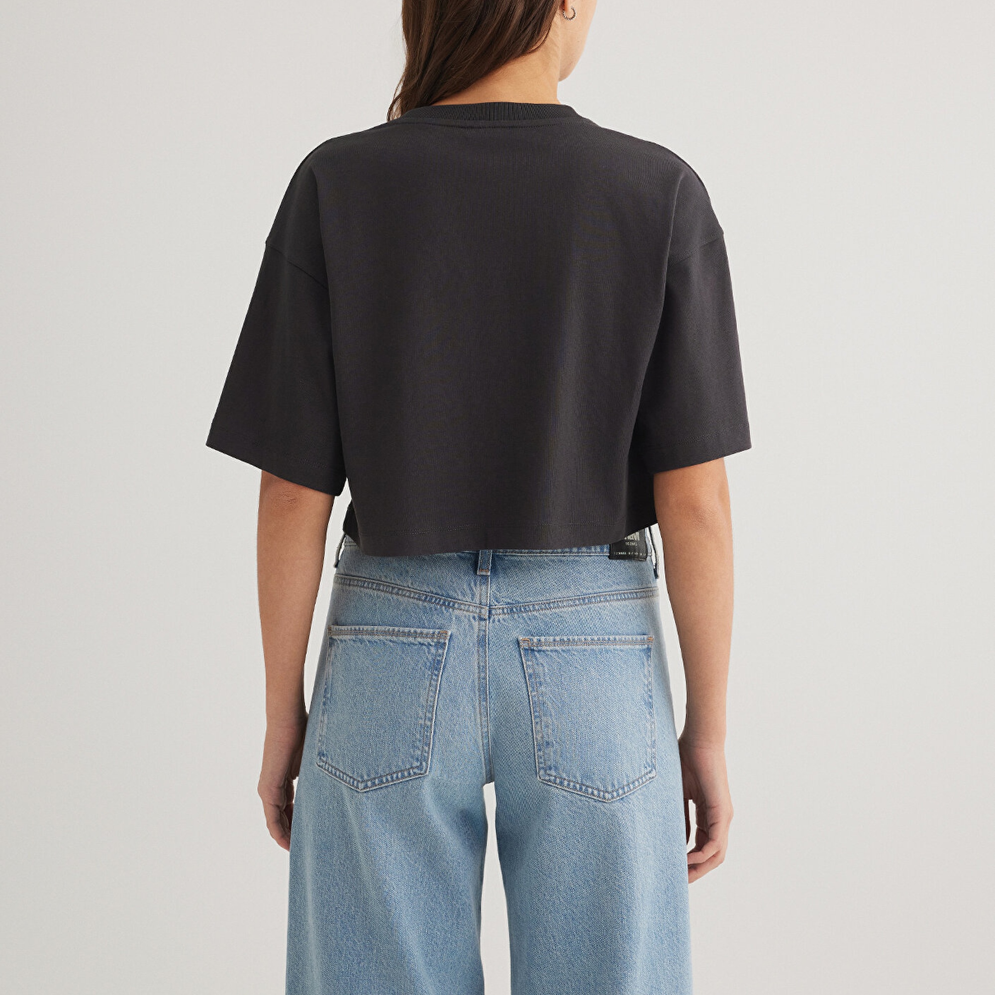 Mavi Antrasit Crop Basic Tişört Crop / Kısa Kesim 1612377-70087