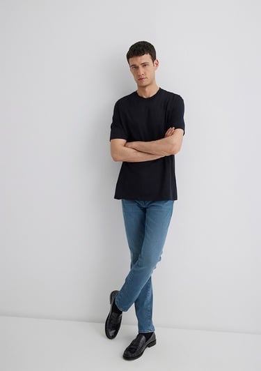  Mavi Siyah Basic Tişört Loose Fit / Bol Rahat Kesim 0611596-900