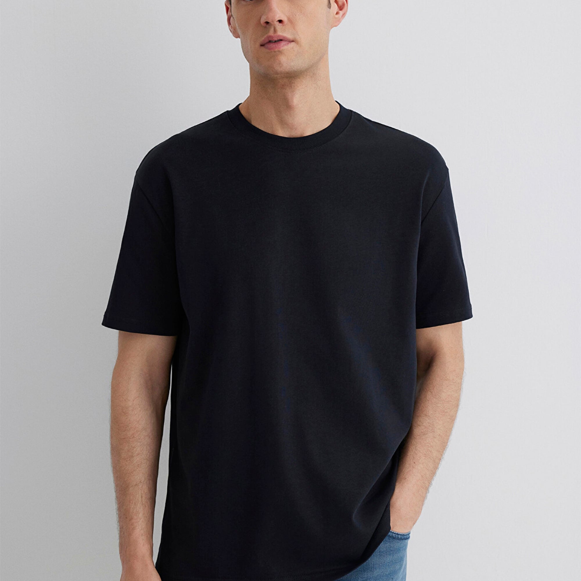 Mavi Siyah Basic Tişört Loose Fit / Bol Rahat Kesim 0611596-900