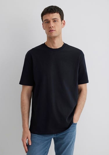  Mavi Siyah Basic Tişört Loose Fit / Bol Rahat Kesim 0611596-900